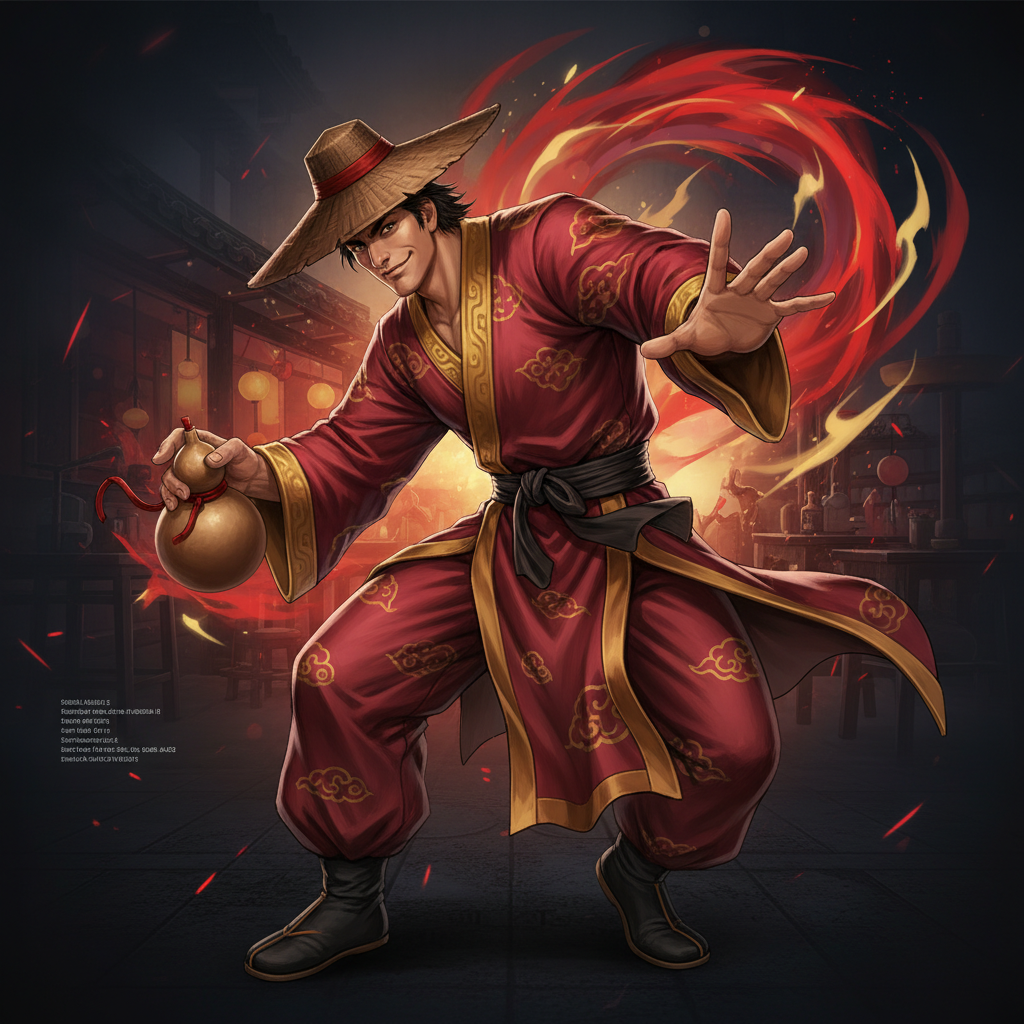 Brad Wong, the eccentric drunken fist practitioner whose unpredictable Zui Ba Xian Quan style makes him one of the hardest fighters to read in the entire series — character portrait for Dead or Alive 4