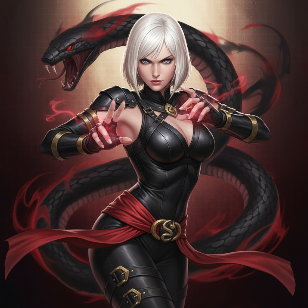 Christie, the cold and calculating assassin who employs a serpentine assassination art combining snake fist strikes with lethal throws — character portrait for Dead or Alive 4