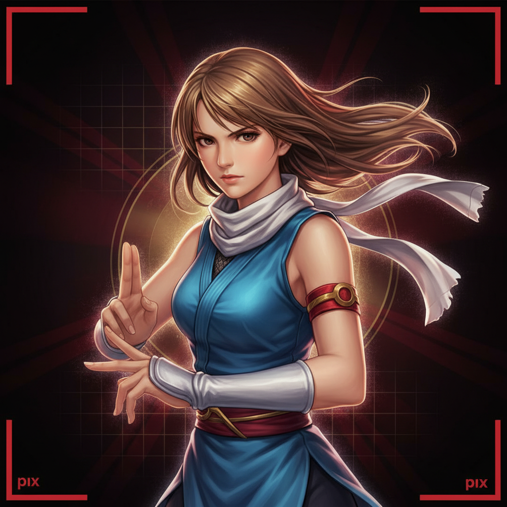 Kasumi, the runaway kunoichi of the Mugen Tenshin clan and the series' main protagonist, in her signature azure fighting attire — character portrait for Dead or Alive 4
