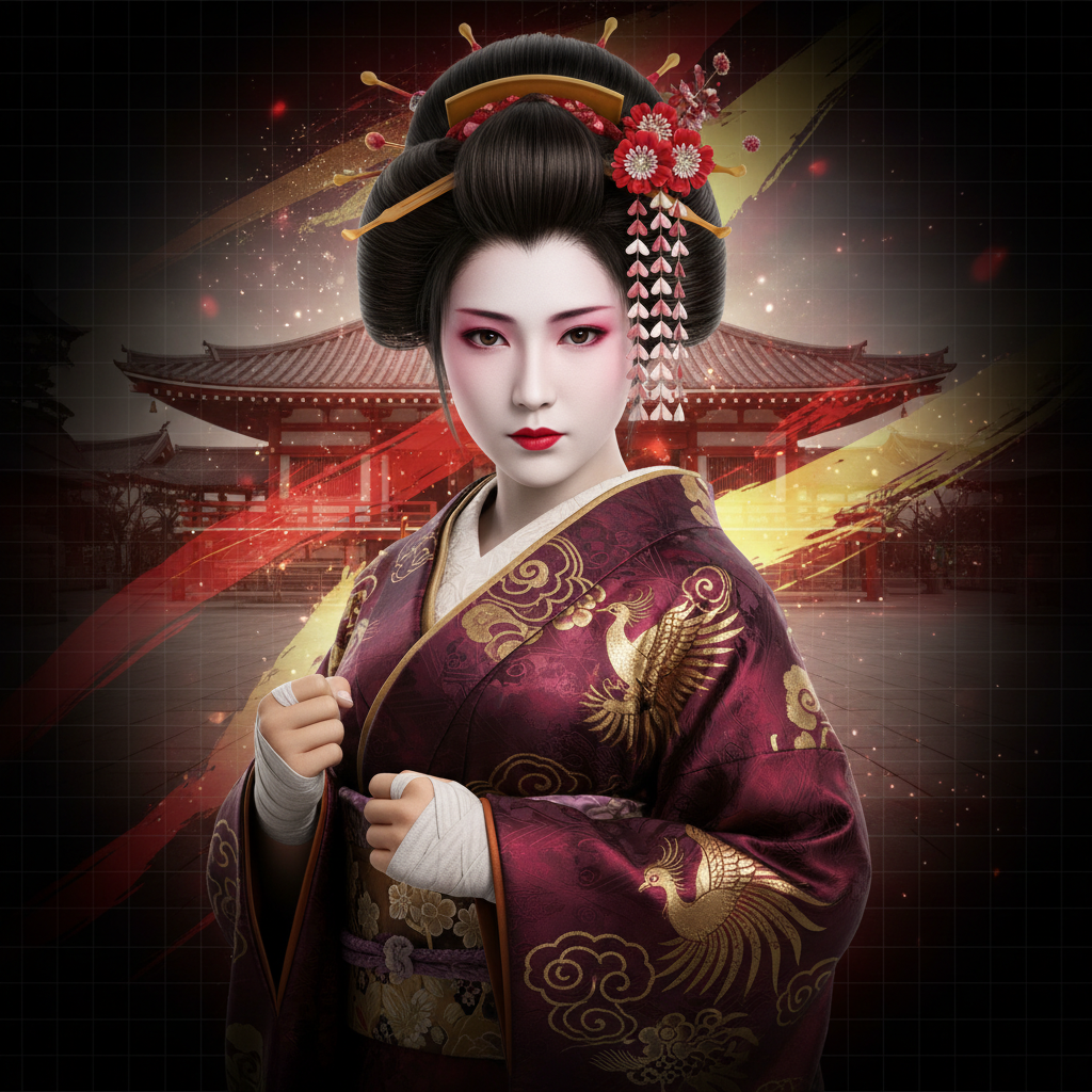 Kokoro, a graceful Japanese geisha who conceals devastating Ba Ji Quan power beneath a composed exterior — confirmed new fighter in Dead or Alive 4 character portrait