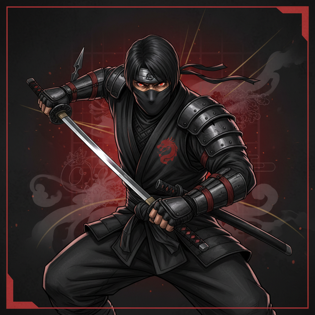 Ryu Hayabusa, the legendary Dragon Ninja and hero of the Ninja Gaiden series, in his black ninja garb — character portrait for Dead or Alive 4
